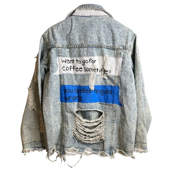 Wren and Glory Hand Painted Coffee Tequila Denim Jacket Medium Limited Edition
